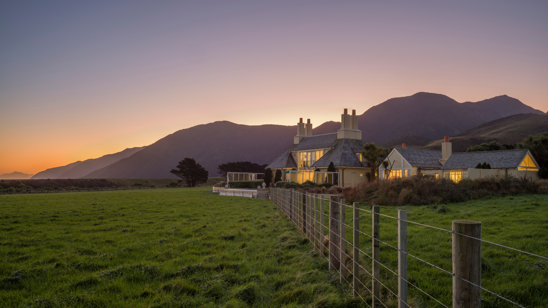 wharekauhau estate at sunrise